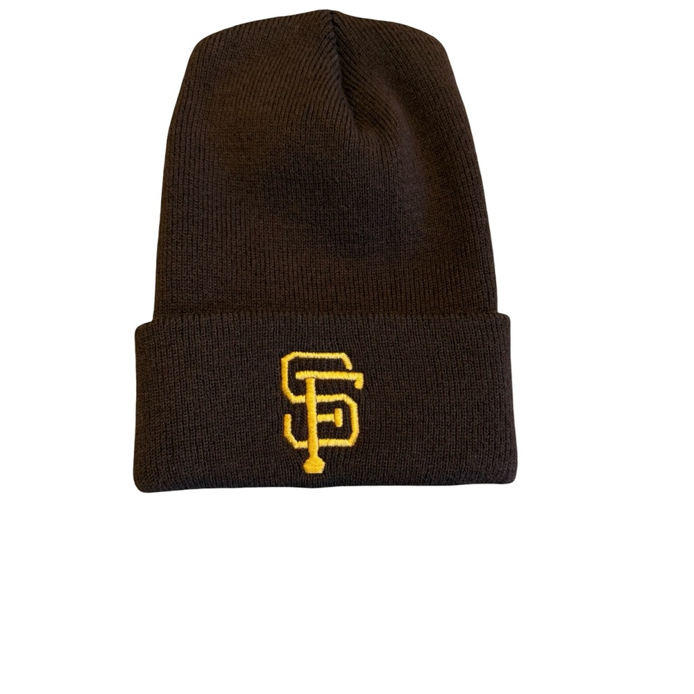 Vintage San Francisco Giants Knit Beanie Hat Brown Gold SF Logo Made in USA